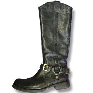 MIZ MOOZ - Women's Black Genuine Leather Buckle Knee High Riding Boots Size 8
